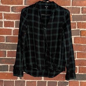 Madewell Long Sleeve Green Plaid Pattern, Size XXS